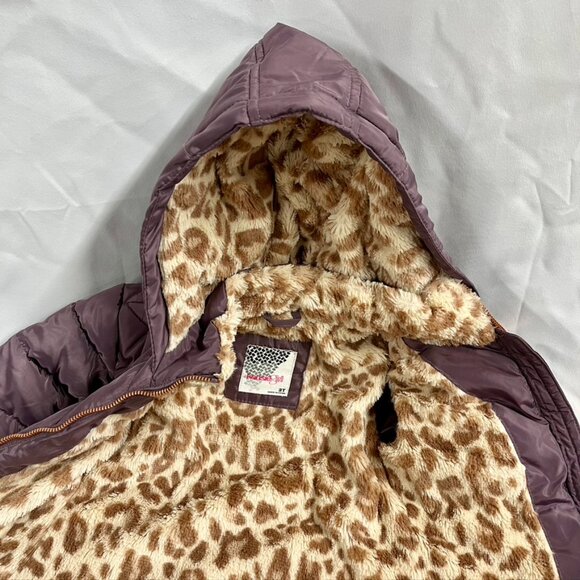 Kensie Girl Mauve Purple Faux Fur Giraffe Lined Winter Hooded Coat Toddler Girl - Picture 5 of 6